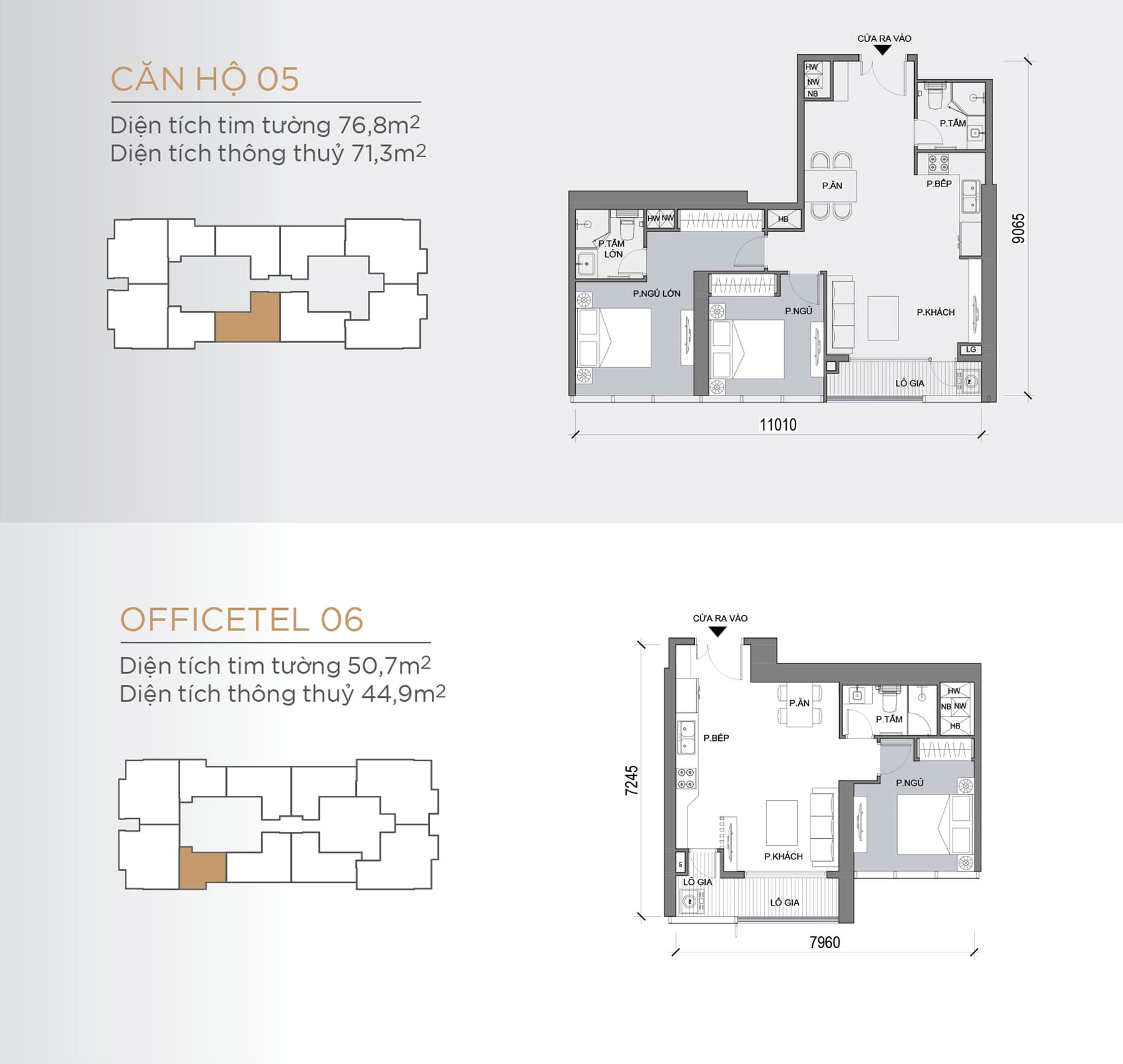 Layout thiết kế tầng điển hình Tòa Lux 6 loại Căn hộ 05, Officetel 06.