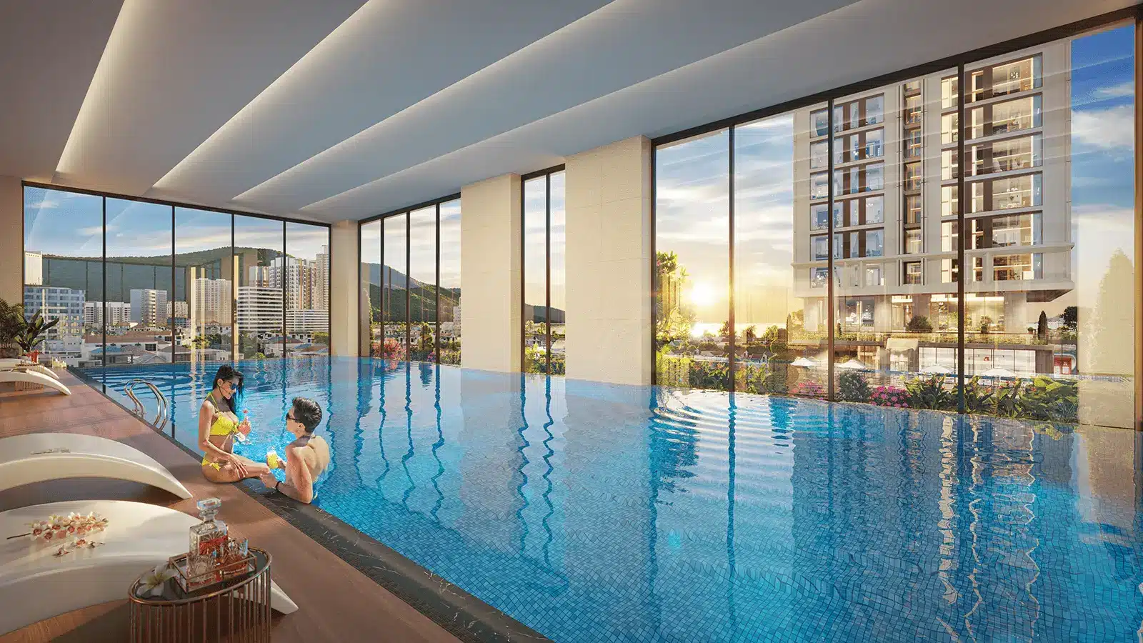Bể bơi 4 mùa sang trọng tại Sun Costa Residences Đà Nẵng với view biển Mỹ Khê tuyệt đẹp.