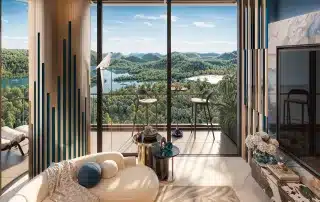 Căn hộ Xanh Island Cát Bà với tầm nhìn tuyệt đẹp ra núi rừng và đại dương, mang lại cảm giác hòa mình vào thiên nhiên.