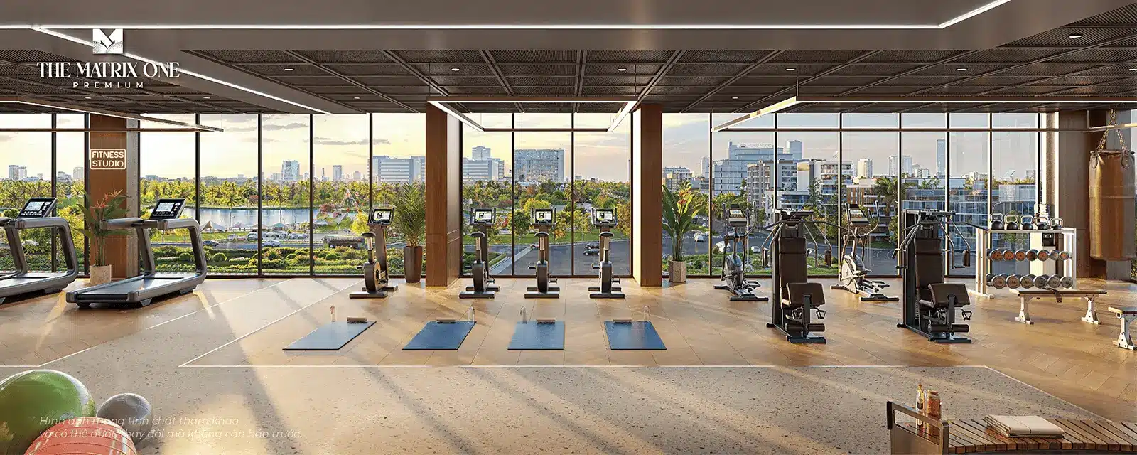 Phòng tập gym sang trọng tại The Matrix One Premium với trang thiết bị hiện đại và khung cảnh xanh mát. Phòng tập gym sang trọng tại The Matrix One Premium với trang thiết bị hiện đại và khung cảnh xanh mát.