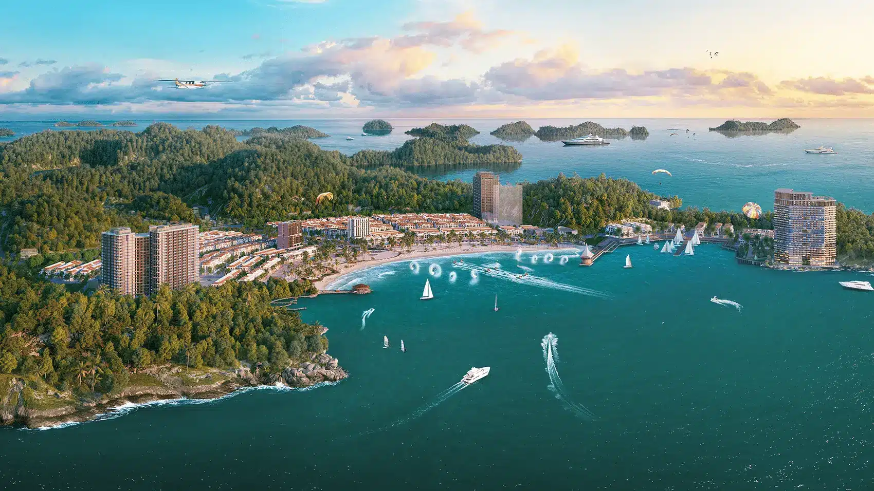Toàn cảnh dự án Xanh Island Cát Bà nhìn từ trên cao – Nơi hội tụ vẻ đẹp thiên nhiên và kiến trúc hiện đại.