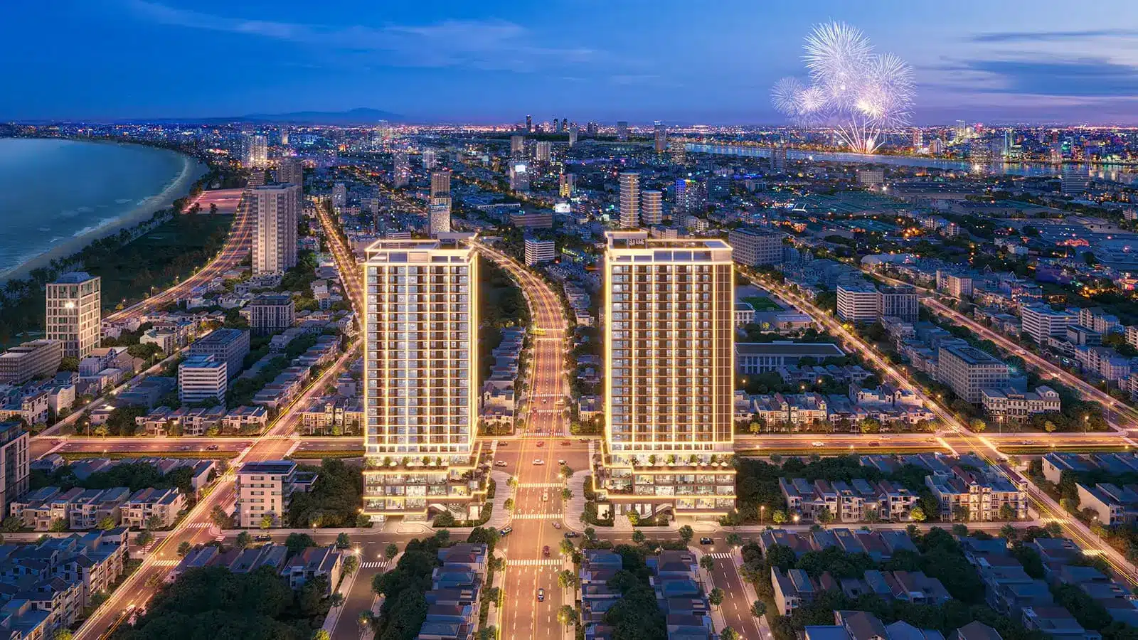 Vị trí “kim cương” của Sun Costa Residences Đà Nẵng, tầm nhìn biển Mỹ Khê và thành phố về đêm.