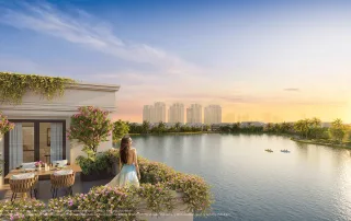 Cảnh quan hồ và khu đô thị thơ mộng tại Vinhomes Green City, tâm điểm sống mới tại phía Tây Bắc TP.HCM.